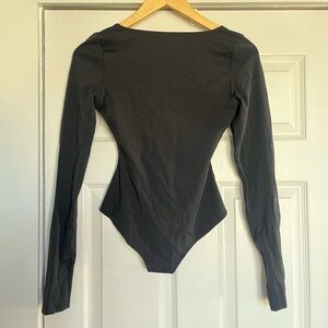 Athleta Black Long Sleeve Scoop Back Bodysuit